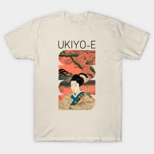 Geisha under a blooming tree, ukiyo e style T-Shirt